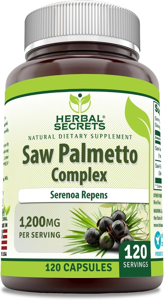 Herbal Secrets Saw Palmetto Комплексна добавка 1200 Mg 120 Капсули Не-GMO Клейков Free Made in USA