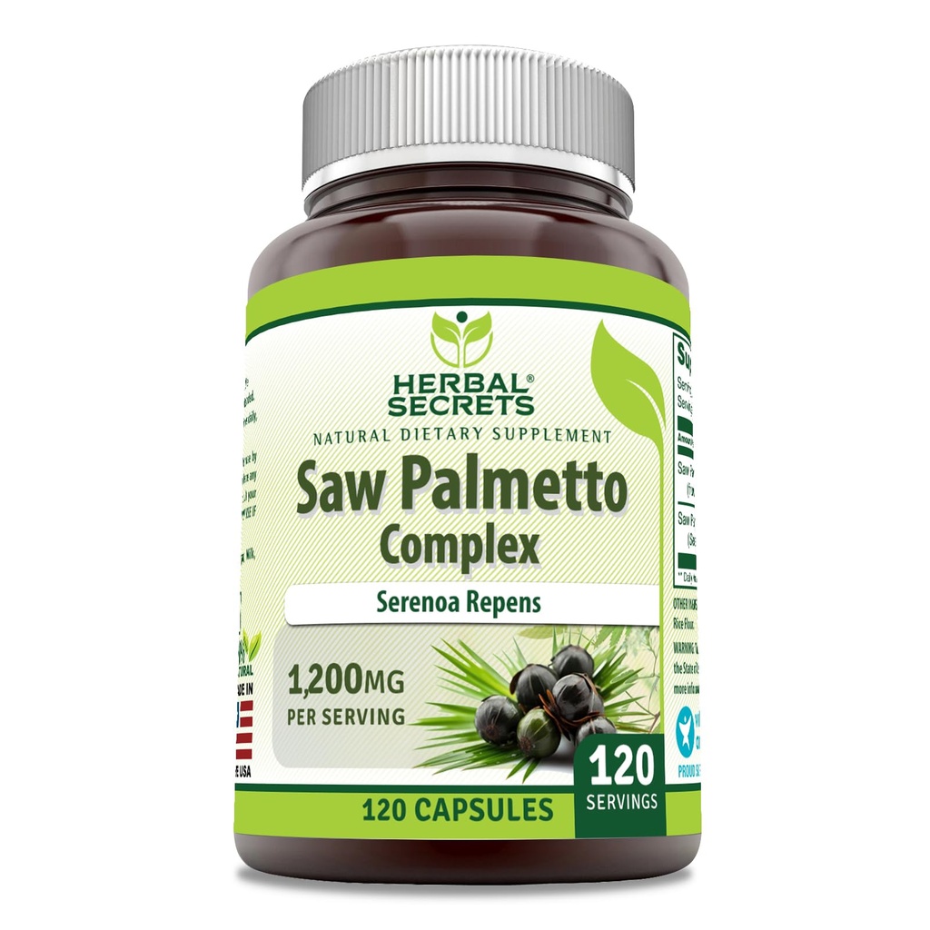 Herbal Secrets Saw Palmetto Complex Supplement | 1200 Mg | 120 Capsules | Non-GMO | Gluten Free | Made in USA