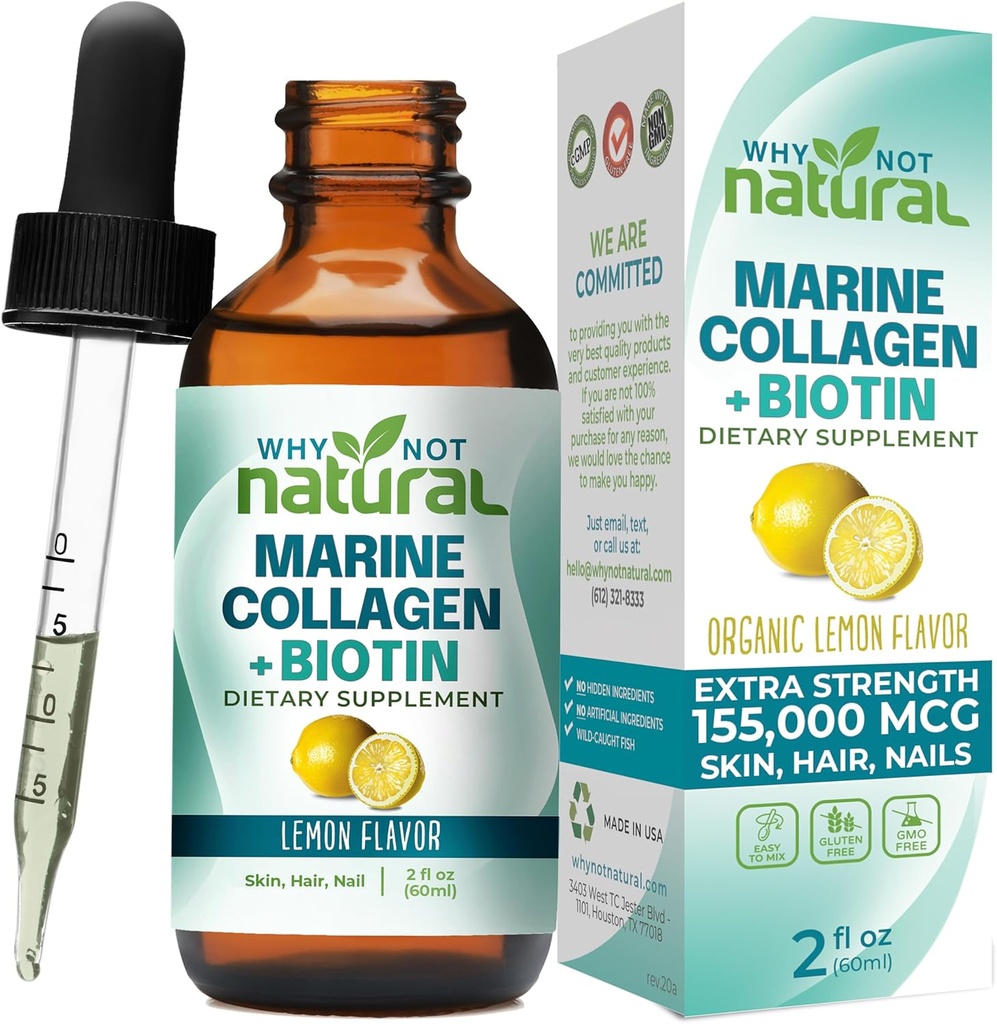 Why Not Natural Liquid Collagen Plus Biotin Drops for Women and Men - Supplement for Hair, Skin, and Nails