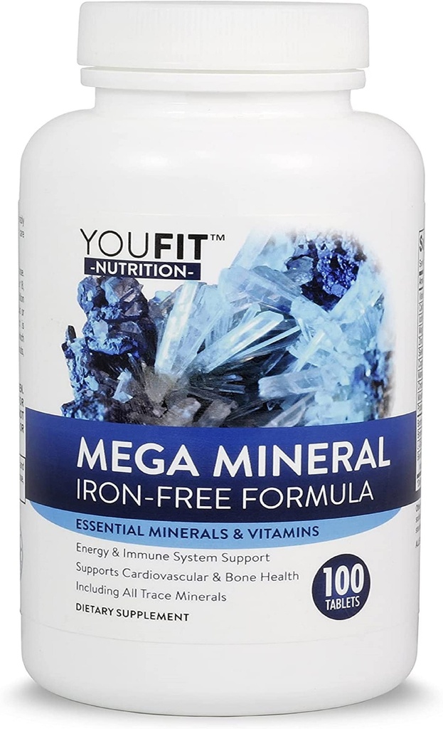Mega Minerals Supplement by Youfit Nutrition | Trace Minerals | Premium Formula with Source of Minerals and Immune Health Support | Iron Free | All in One |1000mg Calcium 500mg Magnesium