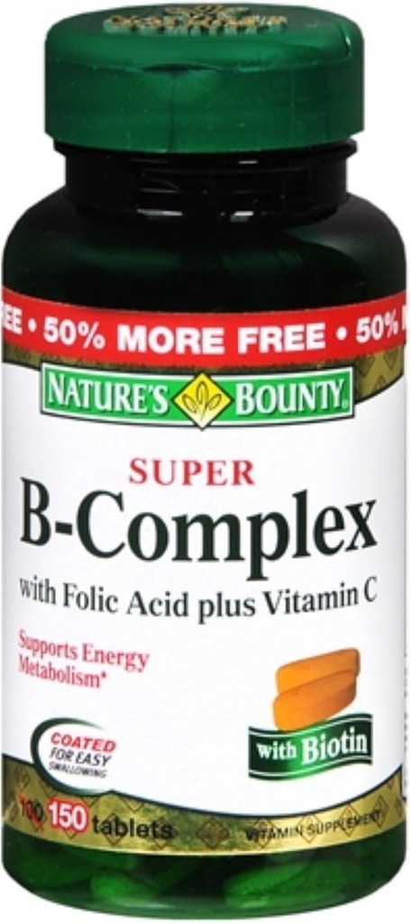 Nature's Bounty B-Complex with Folic Acid Plus ויטמין C, Tablet 150 כל אחד (Pack of 1)