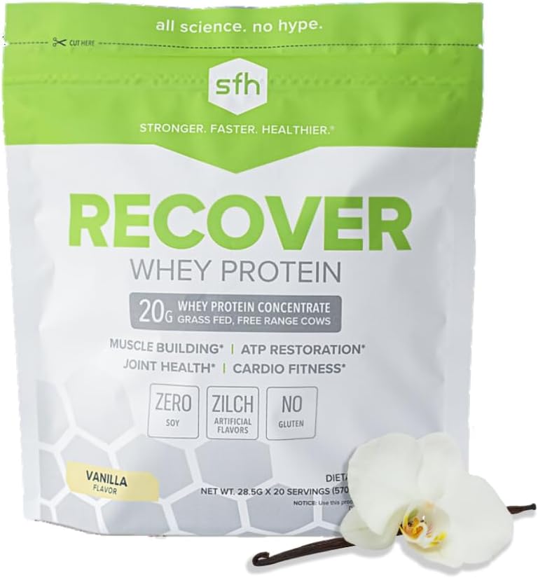 SFH Recover Whey Protein Powder (Vanilla) Great Tasting Grass Fed Whey for Post Workout 124; All Natural While 124; No Soy, No Gluten, No RBST, No Manual Flavor (20 Serving Bag)