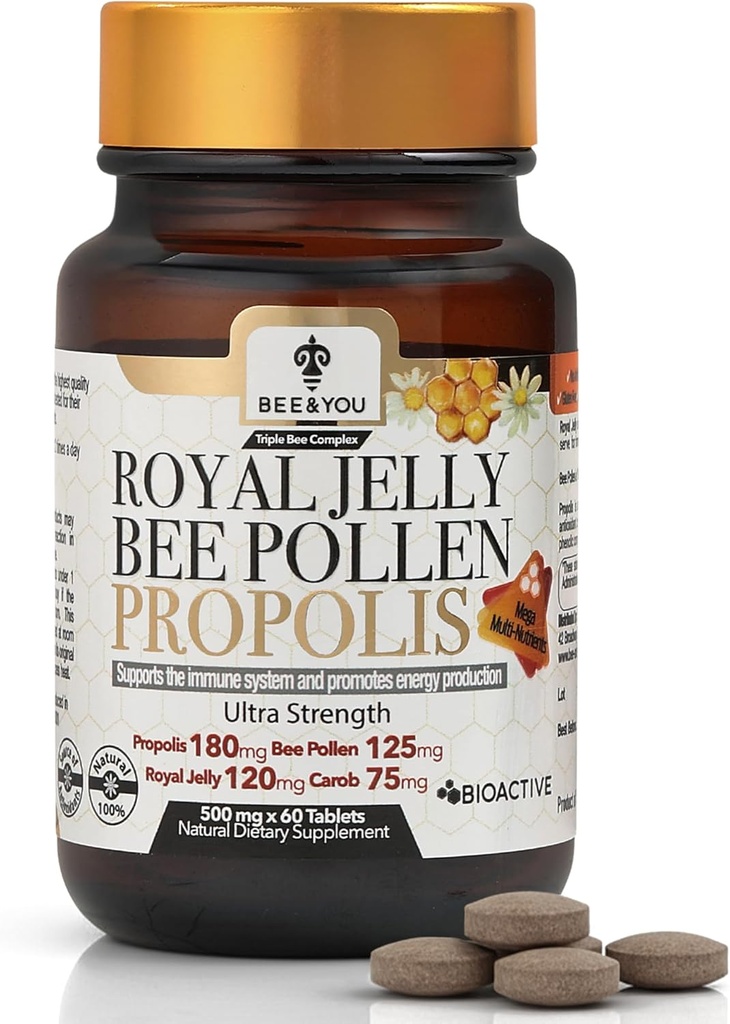 Arı ve You Royal Jelly Tablet, Propolis Extract, Bee Pollen, 100% Doğal Superfood, Ultra Pure, Immune Support Supplement, Geliştirilmiş Enerji, Focus, Antioksis, Fresh, Keto, Paleo, Gluten-Free | 60ct