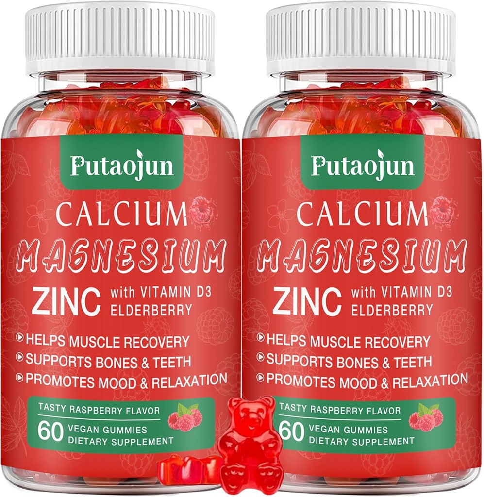High Absorption Calcium Magnesium Zin Gummies, Sugar Free Calcium Magnesium Zinccic phụ trợ D3 xương & Teeth năng lượng cơ bắp và Thần kinh  vội vàng Raspberry Flavor 2 gói
