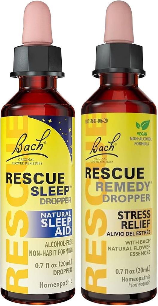 RESCUE Stres Yardımı ve Uyku Destek Paketi, In-Alcohol Formulaleri, Bach Remedy Dropper 20mL 2Pack Sleep Dropper 20mL, Homeopatik Çiçek Essences