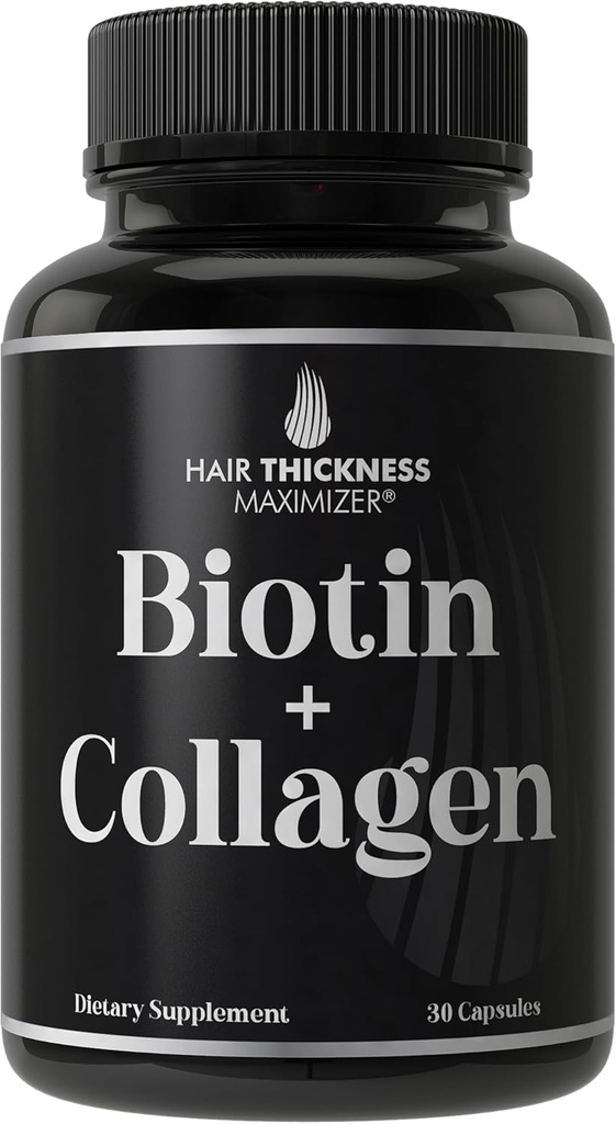 Biotin och Collagen Supplement - 10.000mcg Biotin + Bovine Collagen för Thinning & Brittle Hair. Avancerad 2-i-1 vitaminkomplex. Stöder tjockare, friskare hårväxt för kvinnor, män