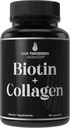 Suplemento de biotina y colágeno – 10,000mcg Biotina + Collagen de bovino para el cabello de la botella. Complejo avanzado de vitamina 2 en-1. Soportes Thicker, Crecimiento del cabello más saludable para mujeres, hombres