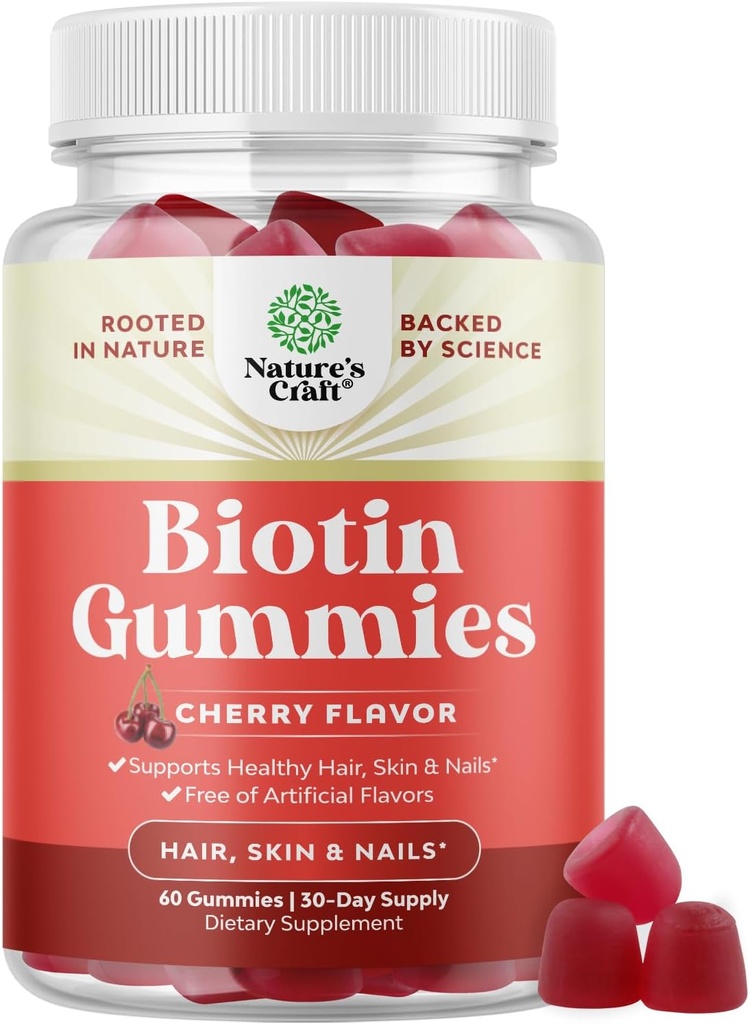 Natuurlijke biotine Gummies voor haargroei - Biotine Vitamines Haarhuid en Nagels Gummies voor vrouwen en mannen - Groei Vitaminen Vrouwen met Pantotheenzuur