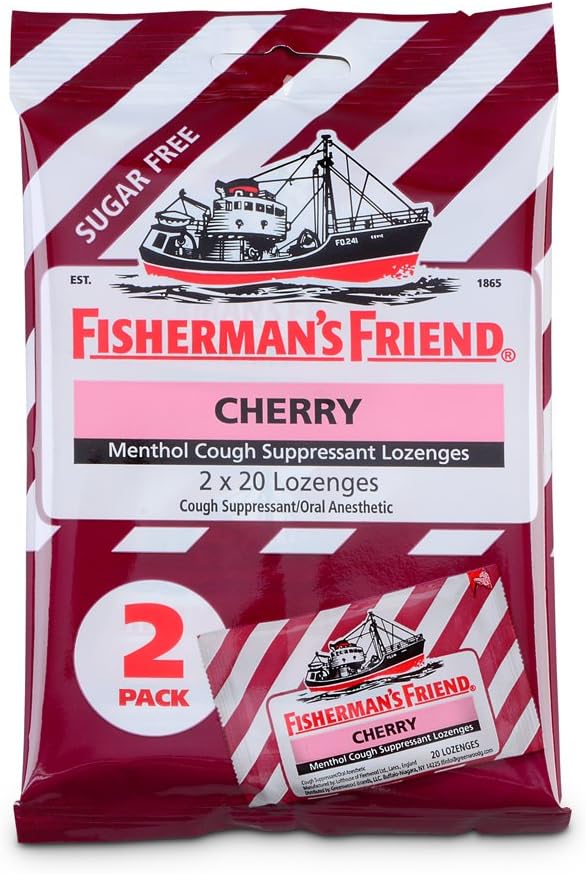 Cough Drops by Fisherman's Friend, Cough Suppressant and Sore Throat Lozenges, Cherry Sugar Free Menthol Flavor, 40 Count
