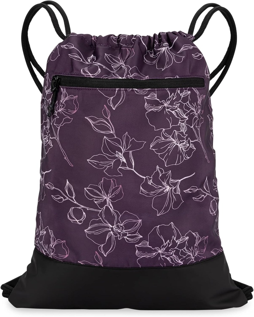 Drawstring Gym Bag naistele | Vastupidav kerge jõusaali Cinch seljakott graafilise kujundusega | Suurepärane jõusaalile ja spordile | Plum - lilled