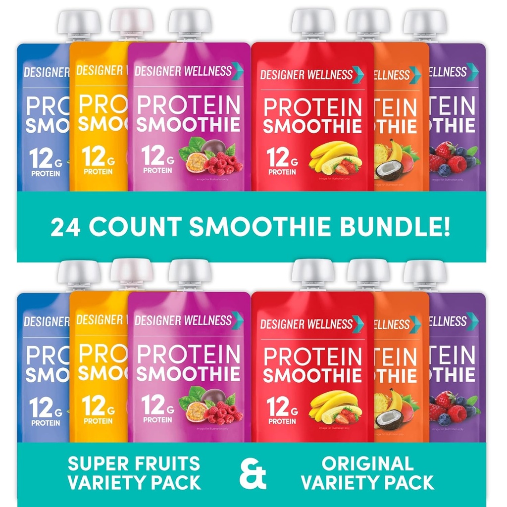 Designer Wellness Protein Smoothies Original Variety Pack & Super Fruits Vielfalt Pack Bundle