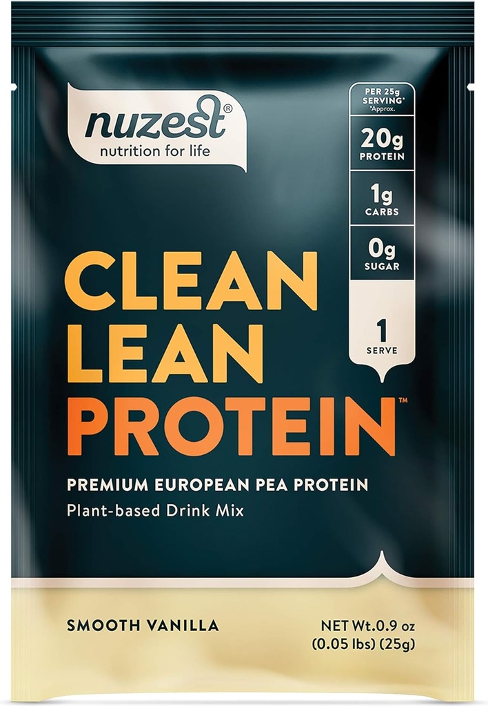Nuzest - אבקת חלבון פי - חלבון נקי Lean, אבקת חלבון צמחי טבעוני צמחי מבוסס חלבון, חלב חינם, Gluten חינם, GMO חינם, באופן טבעי Sweetened חלבון שקד, Smooth Vanilla, 1 לשרת, 0.9 oz oz.