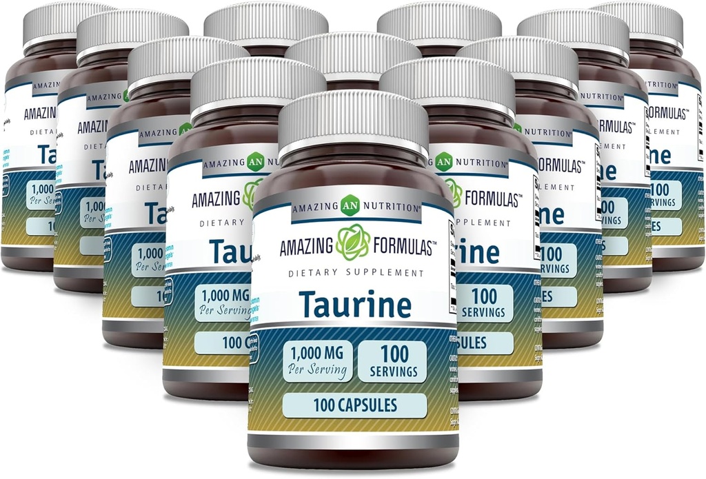 Amazing Formulas Taurine 1000mg Capsule Amino Amino Acid Supplementary - 124; Non- GMO Aproval 124; Gluten Free Affaires 124; Made in USA (100 Count 124; 12 Pack)