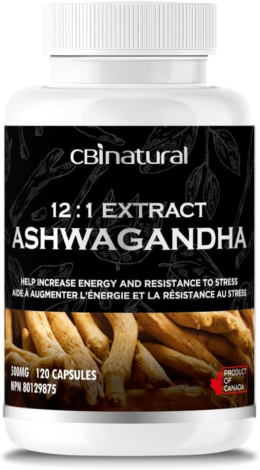 CBI自然 Ashwagandha 12:1 提取500毫克(6000毫克等价) – 能源,生命力和男性健康支持 – 120 Vegan Capsules, 4-Month供应