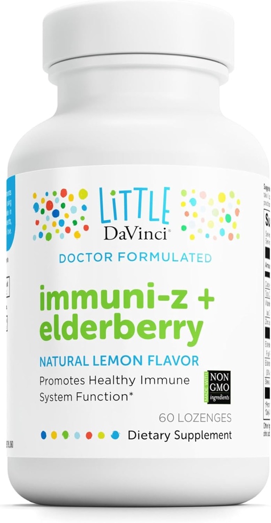 DAVINCI Little Immuni-z + Yaşlıberry - Uşaqlar Immune Sağlamlıq, Sağlam Lungs və Throat Tqu * - Vitamin D3, metalik və daha çox - Limon Flavor - 60 Lozenges