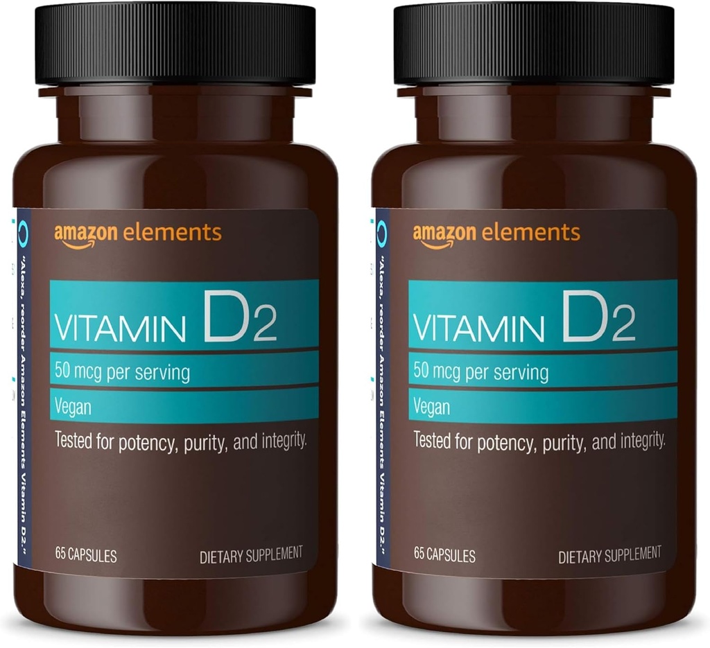   Elements Vitamin D2 2000 IU, Vegan, 65 Capsules, Supports Strong Bones and Immune Health, 2 Month Supply (Packaging May Vary) (Pack of 2)