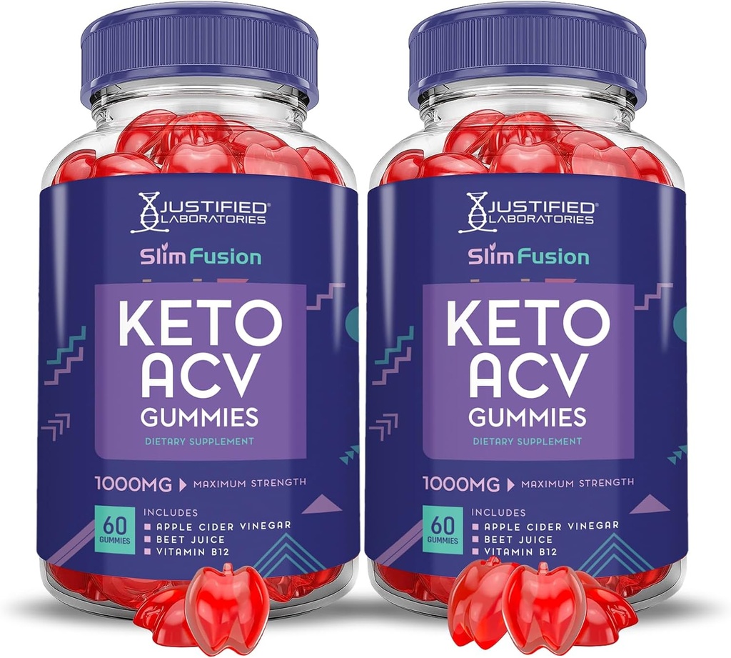 (2 пакет) Slim Fusion Keto ACV Gummies Advanced 1000MG Slimfusion Keto Gummies Формула Apple Cider Vinegar Сформульований з гранатометним соком порошок B12 Vegan Non GMO 120 Gummys