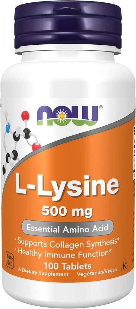 Nyní Potraviny Doplňky, L- lysin (L- lysin hydrochlorid) 500 mg, Amino Acid, 100 Počet (Balení po 1)