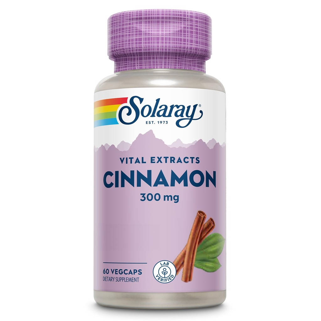 SOLARAY Cinnamon Extract 300mg - Cinnamon Supplements for Balance - Herbal Support with 24mg Flavonoids - Lab Verified, Gluten Free, 60-Day Guarantee - 60 Servings, 60 VegCaps