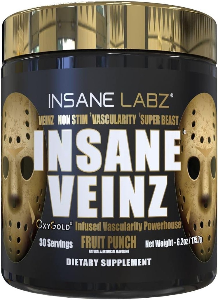 Szalony Labz Szalony Veinz Gold, Nitric Oxide Non Stimulant pre Workout Powder, Załadowany hydromaxem, Nitrosigine, Increases Vascularity and Blood Flow, 30 Srvgs, Fruit Punch