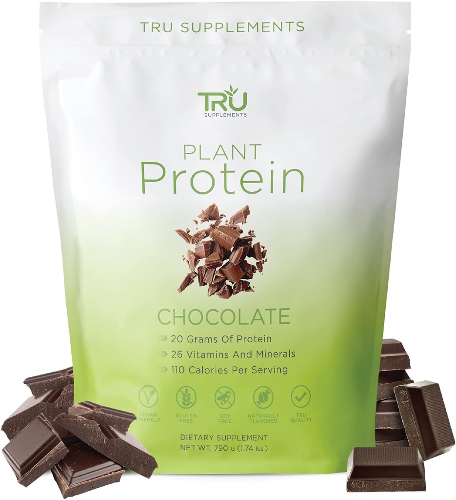 TRU Ekstrları Bitki Bazarlı Protein Tozu, BCAA, EAA, 20g Vegan Brown Rice & Pea Protein, 100 Calories, 27 Vitamins, No sənaye Flavors 25 Xüsusi Şokolad