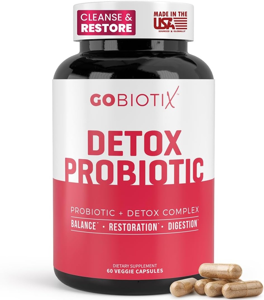 GOBIOTIX Detox Probiotic Supliment pentru Digestive Health - Milk Thistle, Turmeric, si Dandelion Root, Enzime pentru Sanatate Gut - 50 miliarde CFU - 60 capsule