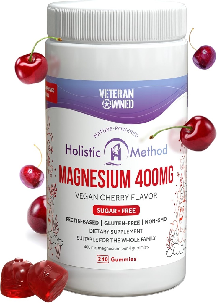 Magnesium Citrate Gummies - Sugar-Free, Vegan and Non-GMO for better sleep and chillation - No Sugar Alcohol - Magnesium supplement for Adults, Teens and Kids - Cherry - 240 Chews