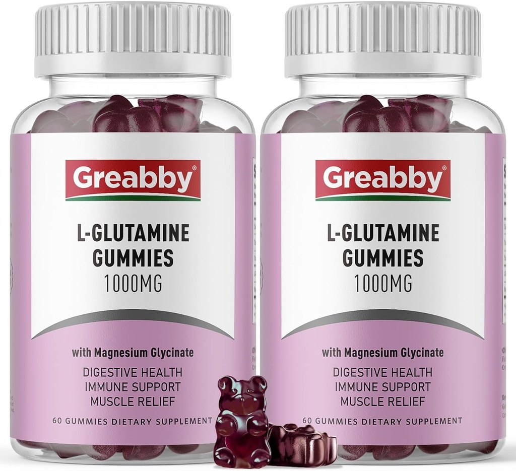 L Glutamine 1000mg Gummies - Muscle Relief & Immune Support, Amino Acid osagarria Magnesium Glycinate, Vegan & Non-GMO, Gluten Free (120 Count)