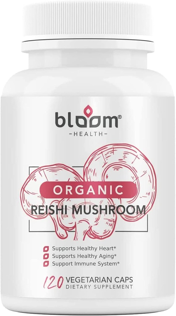 Capsule Reishi Mushroom, Organic Ganoderma Lucidum pentru Suport Immun, Cardio Health and Energy 