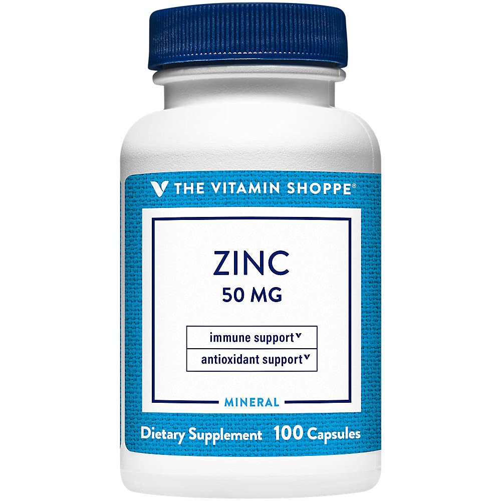 The Vitamin Shoppe Zinc 50MG - Immune Support, Skin Health & Antioxidant Protection, Essential Mineral (100 Capsules)