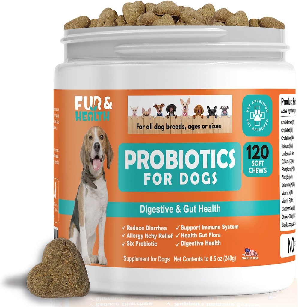 Köpekler için Probiyotikler Dgestive Health Supplement Alerji & Itchy Skin - Pet Diarrhea Gas Tedavisi Upset Stomach Relief Chicken Flavor 120 Yumuşak Chews