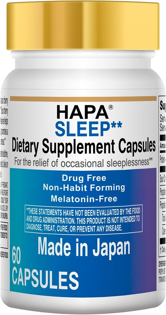 HAPA Japan Melatonin Безкоштовна добавка для сну,Phosphatidylserine, Coenzyme Q10, Дорослі,60 Капсули, 30-денне постачання
