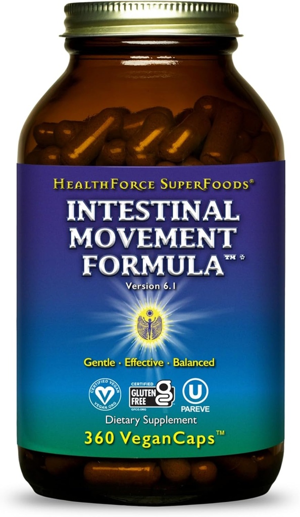HealthForce SuperFoods Intestinal Movement Formula - Natural Laxative Supports Bowel Regularity - All-Natural Digestion supplement to Support Constipation - Gluten-Free " Vegan - 360 Caps