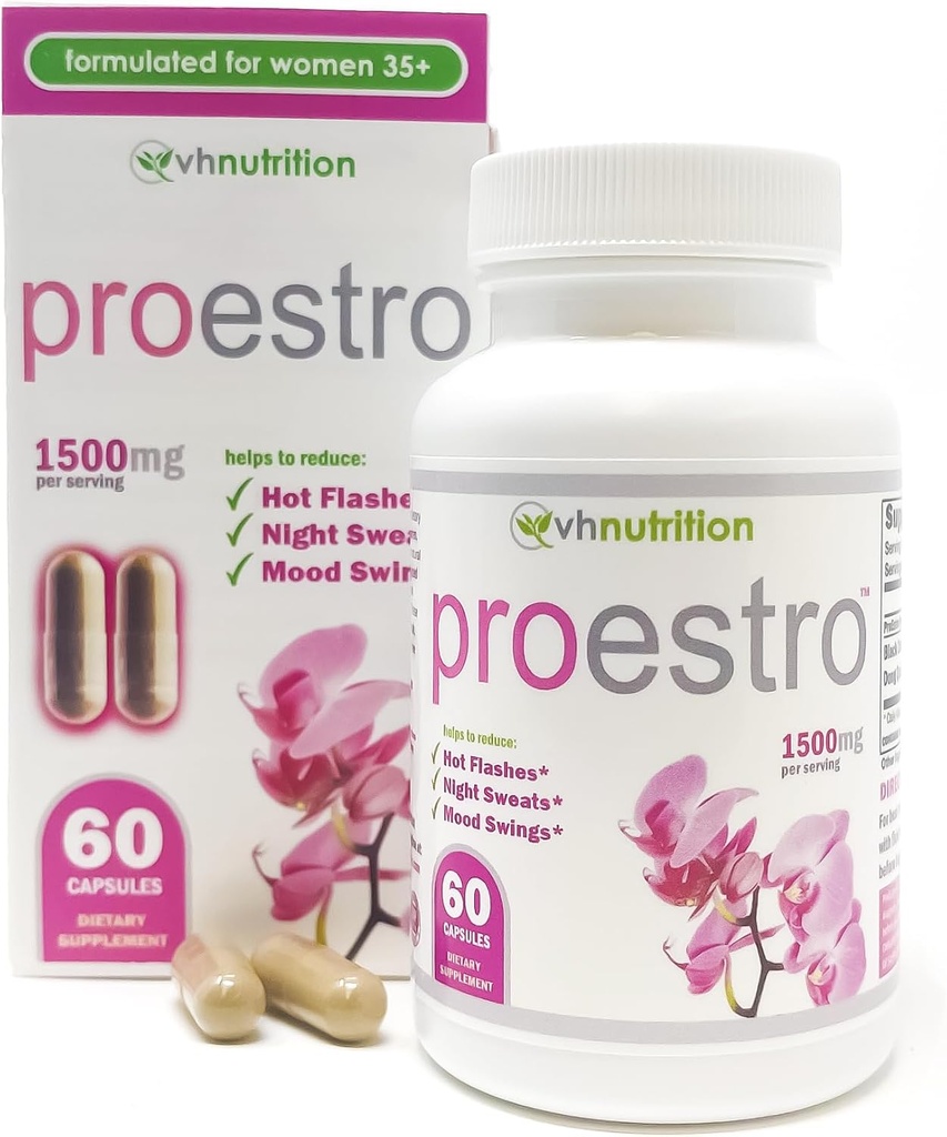 VH Nutrition PROESTRO | Estrogen Unterstützung* Ergänzung für Frauen | Extra Strength Hormon Balance* für Ihre | 60 Kapseln in Einfach zu Schluck Pillen