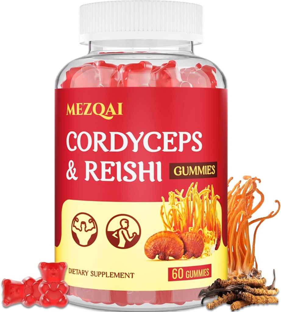 Грибные грибы, Cordyceps Reishi Грибные добавки для взрослых с экстрактом зеленого чая, мозговые добавки для памяти и фокусировки, энергия, спортивные результаты*, отдых - 60 граф