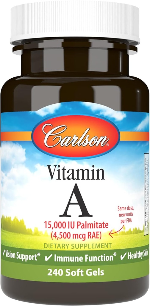 Carlson - 비타민 A, 15000 IU Palmitate (4500 mcg RAE), 시각 건강, 건강한 피부, 240 Softgels