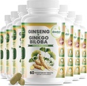 GreeNatr Ginko Boloba & Panax Ginseng Addition - Червен женшен Мозъчна добавка за памет и фокус - Ginkgo Boloba Добавки за добро зрение, имунна система и подобряване на притока на кръв - 12 бутилки