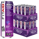 LIFEAID FITAID Energy Grape AÇAI, 200mg Natural Caffeine, Keto, Pre-Workout Performance: BCAAs, Quercetin, Electrolytes, Omega-3s, 15 θερμίδες, Παλαιό, Vegan & Gluten-Free, 12-oz (Pack of 24)