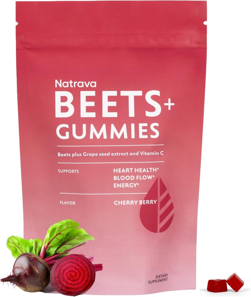Beets+ Gummies - Premium Beet Root Toz, Grape Seed Ekstraktı və Vitamin C - Dövlət Dövlət və Dövlət Sağlamlığı - Aşağı Sugar Nitric oksigen və Circulation - 50 Gummies