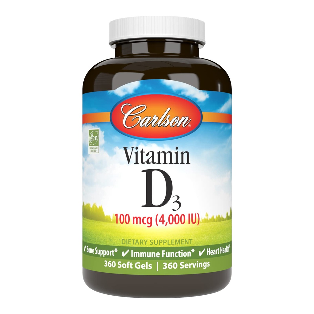 Carlson - Vitamin D3 4000 IU (100 mcg), Immune Support, Bone Health, Muscle Health, Cholecalciferol, Vitamin D Supplements, Vitamin D3 Soft Gels, 360 Softgels