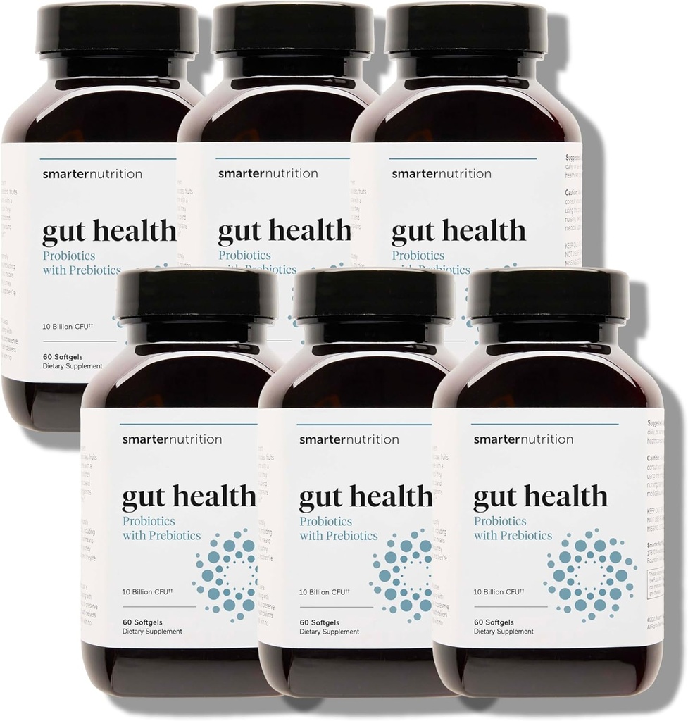 Smarter Nutrition Gut Health Probiotikas ar prebiotikām - 100% Augsnes bāzes celmi ar MCT eļļu gremošanas, Imūnās veselības, Gut Microbiome - Vegetarian - 360 Count(Iepakojums 6) - 180 dienu piegādes