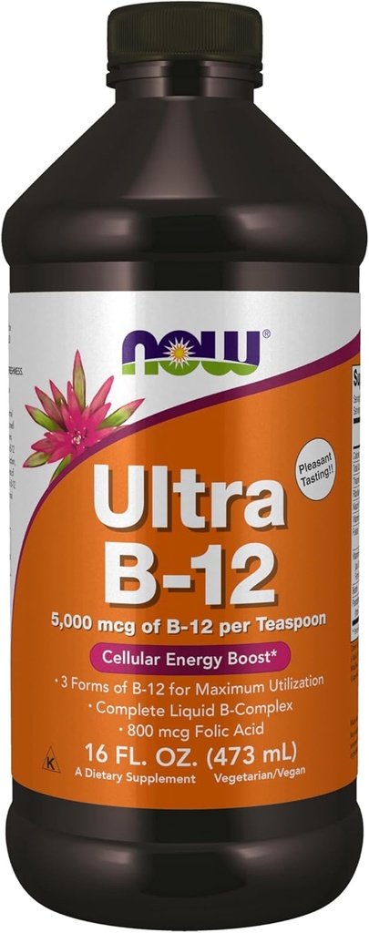 الآن ملحقات الأغذية، Ultra B-12، Liquid، 800 mcg Folic Acid, Cellular Energy Production*, 16-Ounce