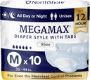 NorthShore MegaMax Adult Overnight Diapers, 12-Hour Tab-Style, Medium, 10 Count Bag, White, 32-44 дюйма, Unisex Incontinence