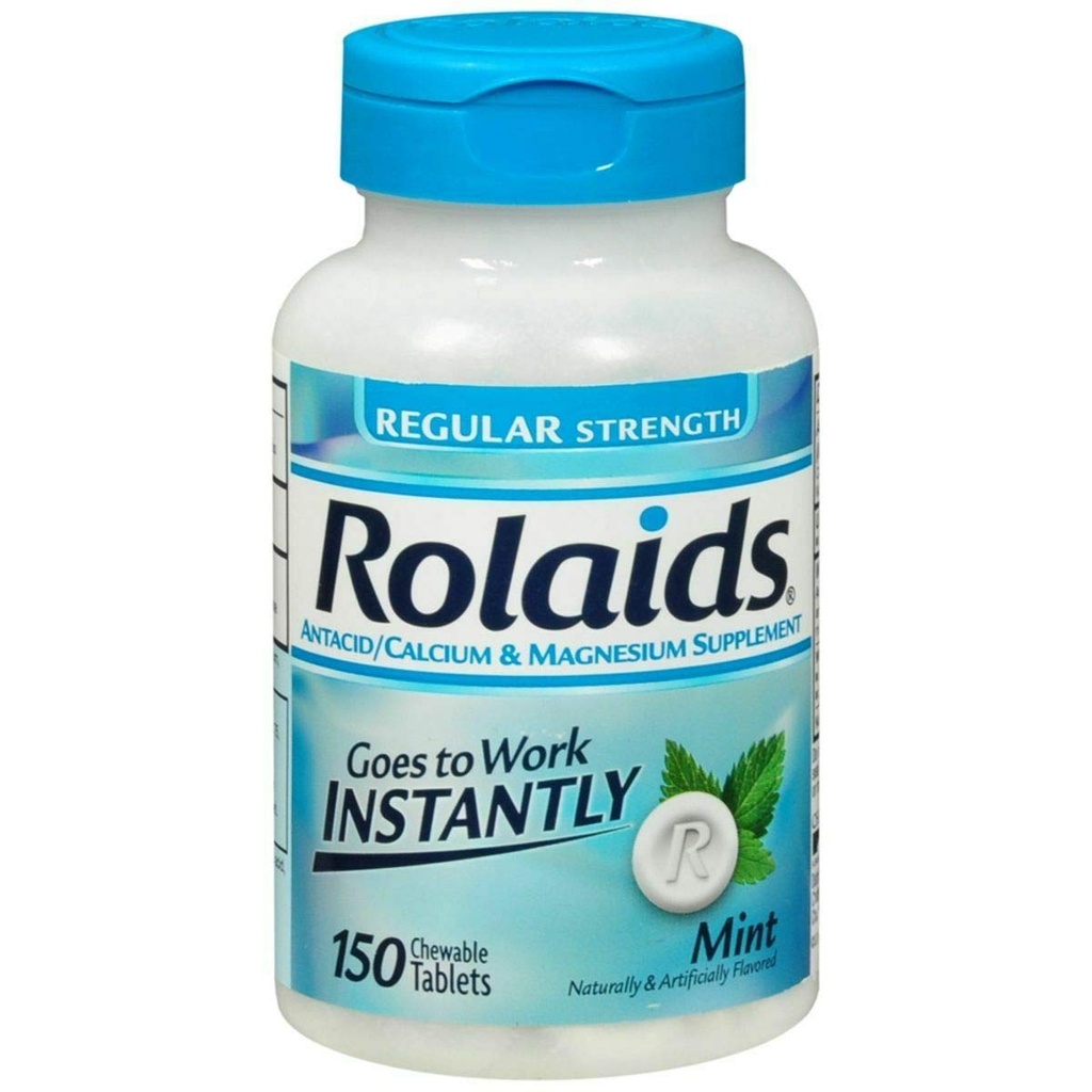Rolaids - 20284 Antacid, Vanlige Styrke Tabletter, Mint, 150 Telling