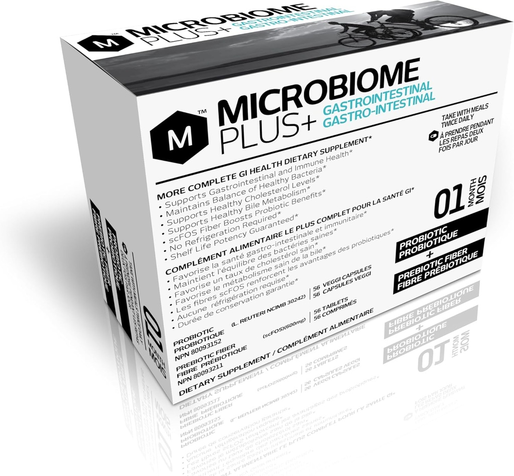 Microbiome Plus Probiotici Gastrointestinali L Reuteri NCIMB 30242 e Prebiotici scFOS, GI Integratori Digestivi, Allergia Sicuro, Integratore Probiotico Senza Glutine per Uomini e Donne (1 Mese di Alimentazione)