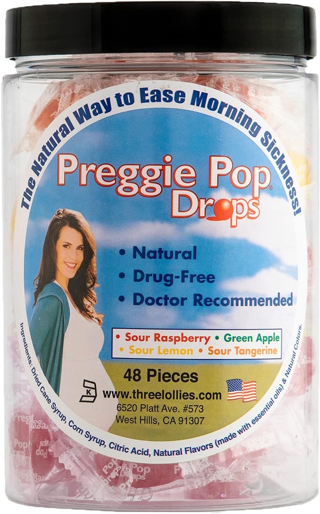 Preggie Pop Drops Mattina Malattia Rilievo per le donne incinte. Assortito Yummy Candy Drops per la gravidanza. 48 conteggio