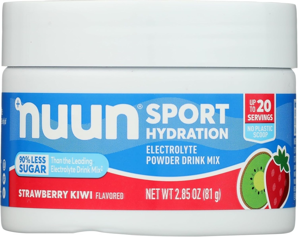 Nuun Sport Electrolyte Powder Drink Mix with Magnesium, Calcium, Potassium, Chloride, and Sodium, Strawberry Kiwi Flavor, Gluten Free & Vegan, До 20 порций