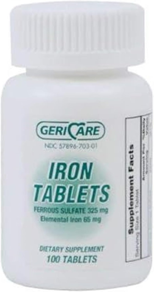 Geri Care 57896-0703-01 Ferrous Sulfate Green 325mg (100eko paketea)