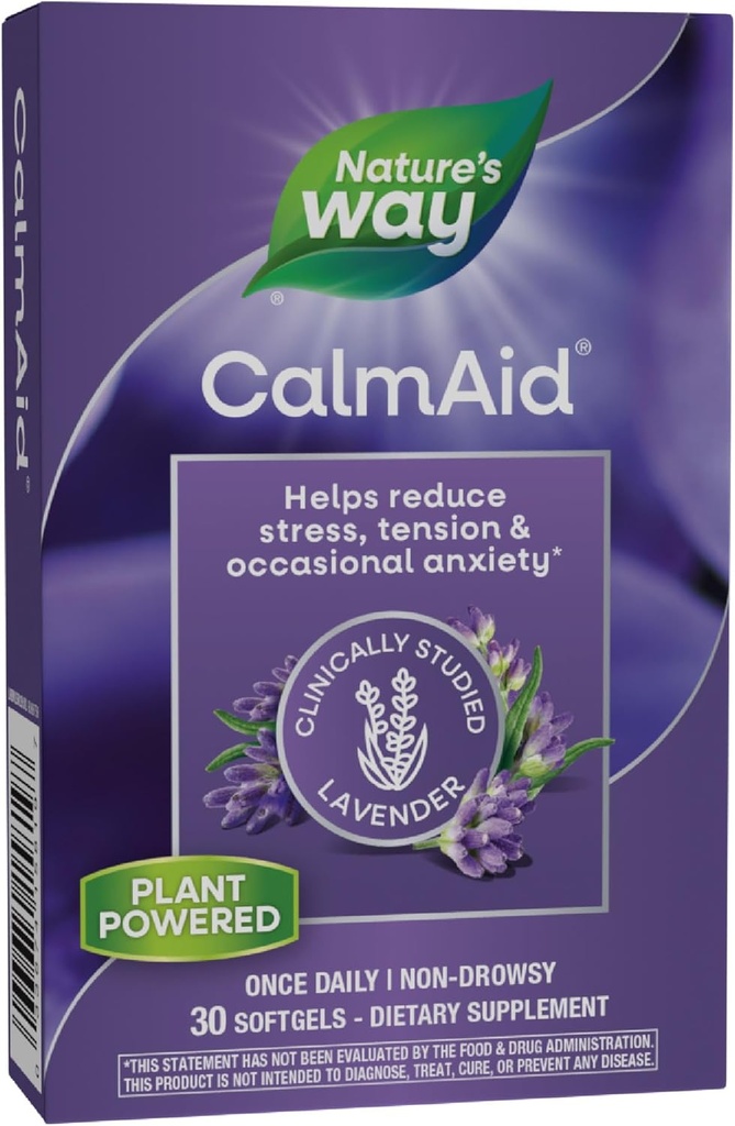 Camino de la naturaleza CalmAid, Ayuda a manejar estrés y tensión*, Lavanda clínicamente estudiada, No-Drowsy, 30 Softgels