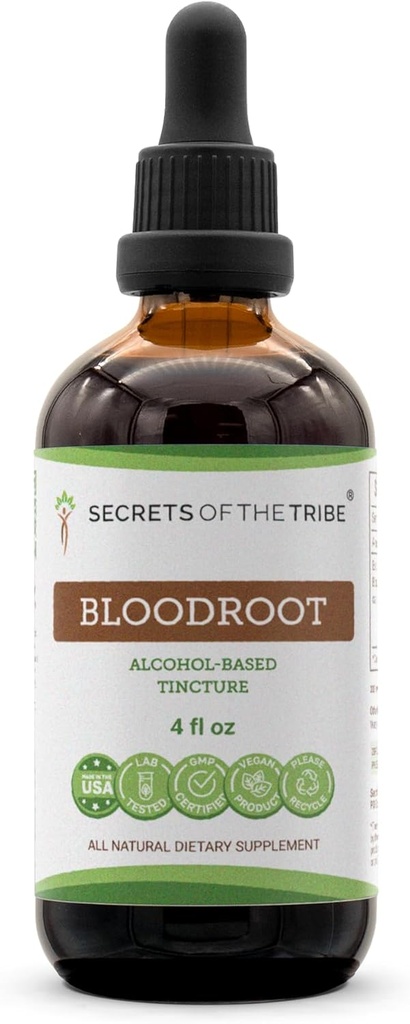 Rahasia Tribe Bloodroot Ekstrak Alkohol, bertanggung jawab farmed Bloodroot (Sanguinari Canadensis) Root kering (4 FL OZ)
